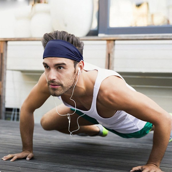 Huvudband för män, svettabsorberande bandana, enfärgad, fitness, löpning, yoga, anti-svetthuvudband (svart)