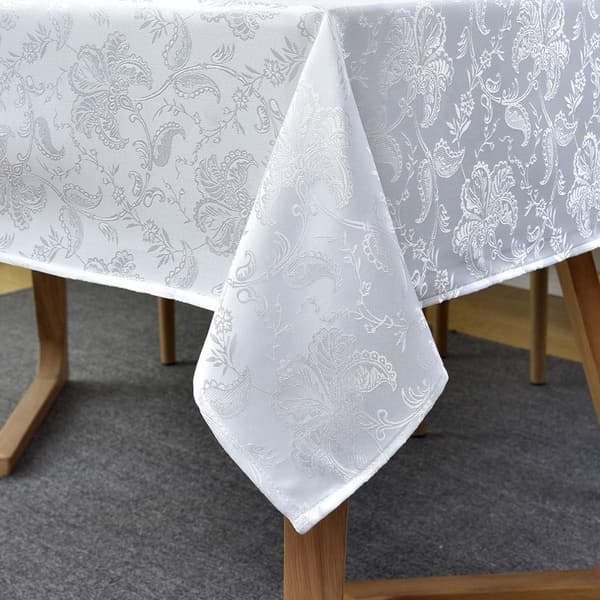 (Vit, Rektangulär/Lång, 130 x 180 CM (4-6 Platser)) Jacquard Bordduk Blommig Damask Bordduk Sp