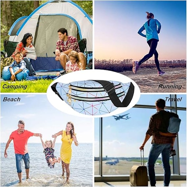 (Blå) Unisex Holografisk Effekt Midjeväska, Flera Fickor Vattentät Mode PU Läder Midjeväska för Resor, Vandring, Camping, L