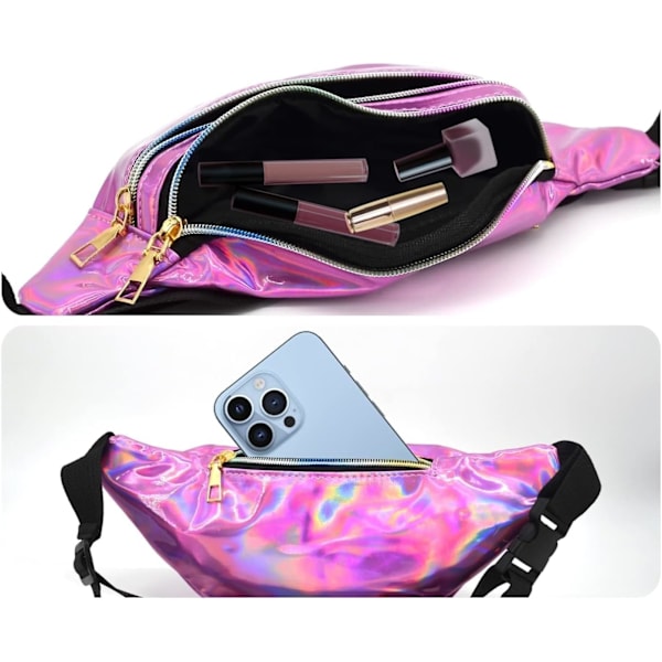 (Rosa) Mode Midjeväsk Vattentät Holografisk Midjeväsk Midjeväsk Holografisk Axelväska Unisex Stor Kapacitet Messenger Väska