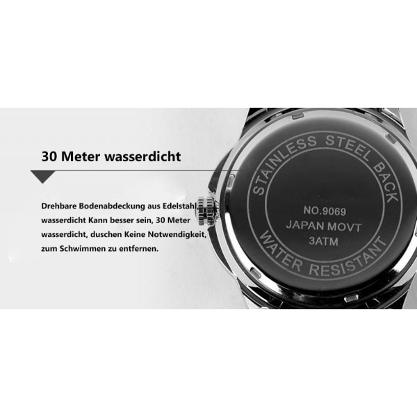 Quartz Watch Business Herr Quartz Watch Enkelt vattentätt stål