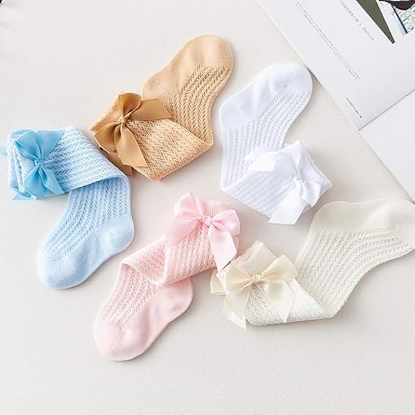 Baby Piger Knæhøje Strømper Bomuld Knittet Spansk Sløjfe Strømper 1-3 Years