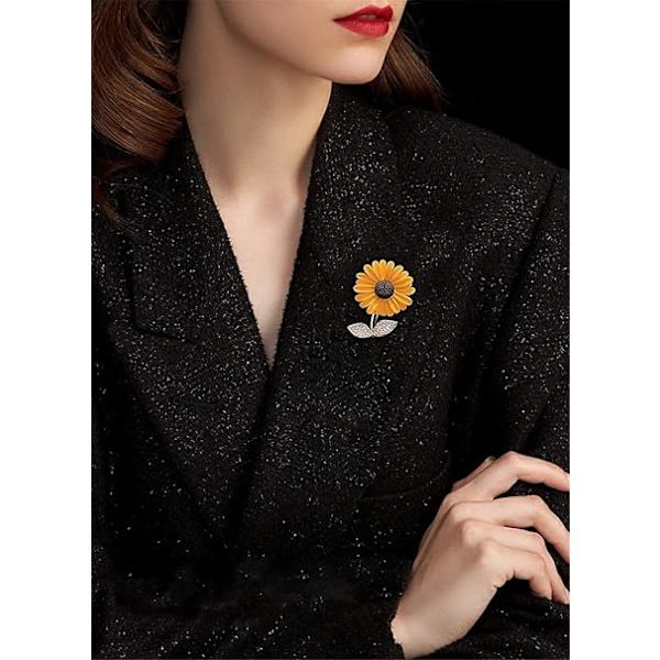 Solros emalj pin strass växt blomma brosch krage pin krage halsduk kläder accessoarer present smycken för kvinnor flickor