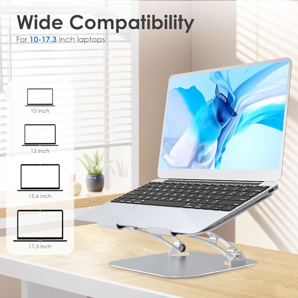 Laptopstativ, Ergonomiskt justerbart datorstativ för skrivbord, Aluminium hopfällbart för MacBook, Dell, HP, Lenovo, Alla bärbara datorer