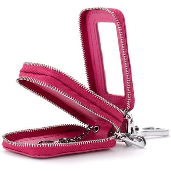 Unisex handgjord äkta läder dragkedja nyckelring fodral nyckelhållare väska Hot Pink