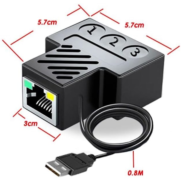 RJ45 Ethernet-splitteradapter, Aoaizue 1 till 3 portar [3 enheter samtidigt nätverk] RJ45 nätverksförlängning 100 Mbps internethastighet 8P8C