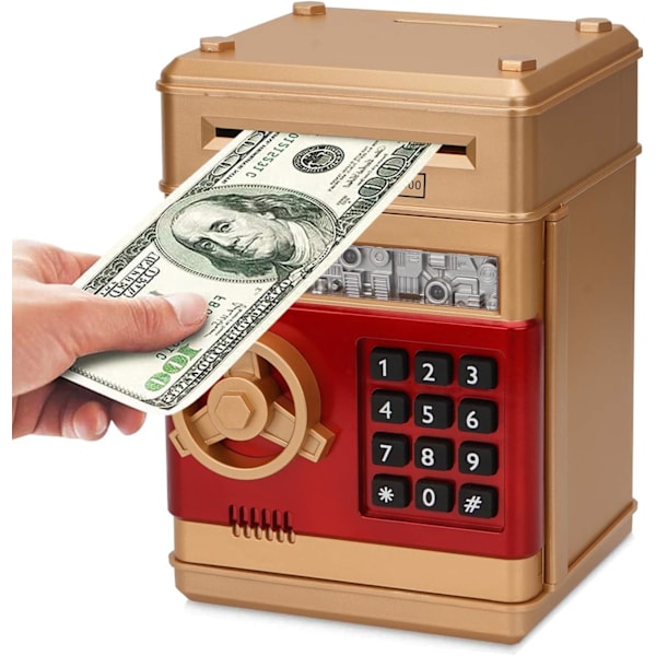 Elektronisk spargris, Mini ATM lösenord sparbössa kontanter mynt sparbössa för barn, tecknad säker bankbox perfekt leksaks gåvor för pojkar flickor Gold