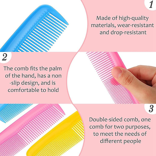12 Stykker Fargerike Hårkamsett for Barn, Kvinner og Menn - Fargerik Plast Fin Dressing Kam (Rosa, Gul, Blå)