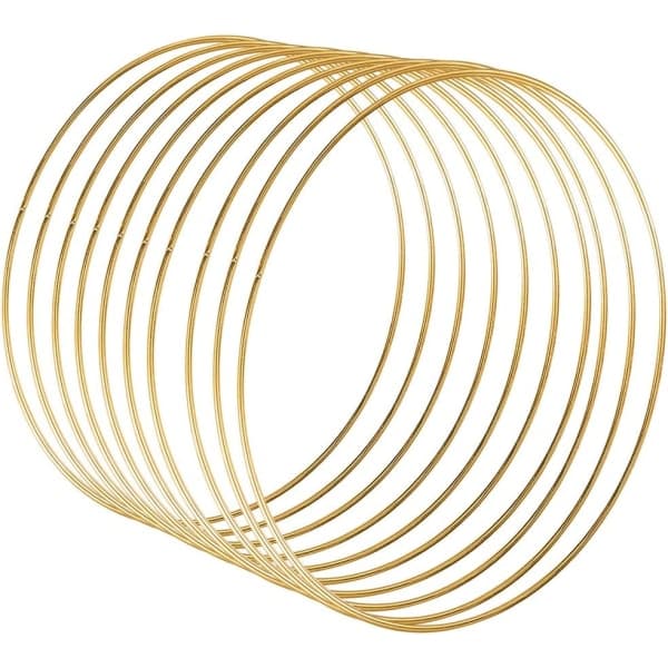 10-pack 25 cm Metalliska Blommiga Båge Krans Macrame Guld Båge Ringar för DIY Bröllop Krans Drömfångare och Väggdekorationer
