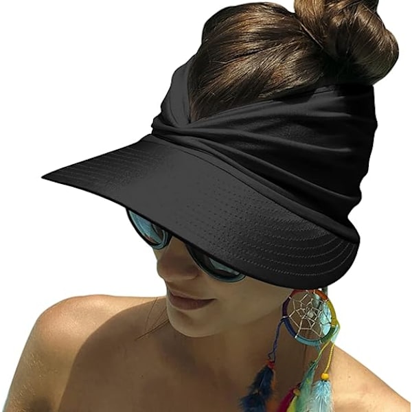 Solhatt for kvinner med bred brem UPF 50+ Anti-UV Sommerstrandhatt Foldbar Hurtig tørkende Solbeskyttelse Strand Sportshatt Black