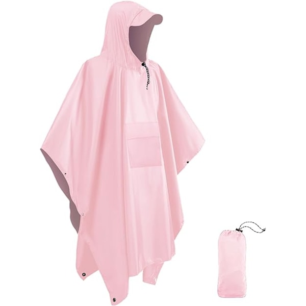 Vattentät poncho för vuxna, återanvändbar regnponcho för vuxna, vattentät poncho, vattentät vuxen, lätt vattentät regnrock för utomhusvandring camping Pink