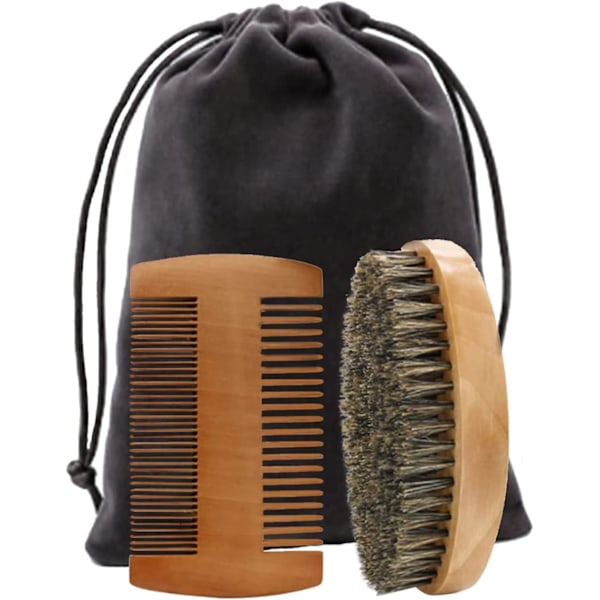 Beard Comb Brush Set, Wooden Boar Bristle Beard Brush,  Pocket Comb, Portable Hair Comb for Combing Beard Hair, Removing Debris