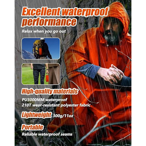 Vattentät Poncho Vuxen, Återanvändbar Regnponcho Vuxen Vattentät Poncho Vattentät Vuxen Lätt Vattentät Regnrock för Utomhus Vandring Camping Orange
