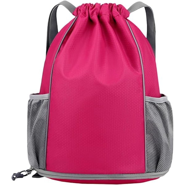 Gym Bag String Swim PE Bag Sport Gym Drawstring Bag Vattentät Drawstring Sport Bag med Ytterficka med Dragkedja för Sport Strandsemestrar Simning Resor Rose Red