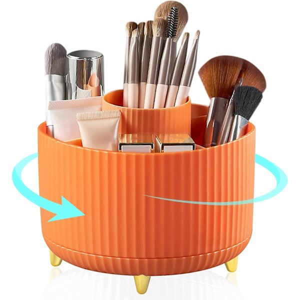 360° Drejelig Makeup-Organiser Makeup-Pens Holder med 5 Rum til Kommode Soveværelse Badeværelse Kontor Orange