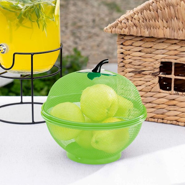 Frugtkurv i æbleform med net og låg - Bordskål til grøntsager - Holder uønskede kæledyr og insekter ude - Køkkenopvaskestativ Green