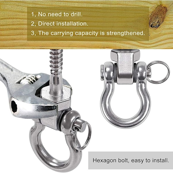 2 st gungbräda takfäste gungkrok hängmatteskruvar 304 rostfritt stål gungskruvar kraftiga 800 kg kapacitet för yogahängmatta boxningssäck, gungfäste With D Ring