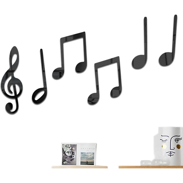 Musikknotestickere | Pakke med 6 akrylmusikkveggdekor-klistremerker, Kreativ musikkinspirert veggdekor, Limt speil Gold