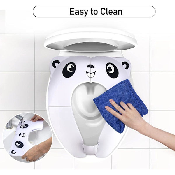 Rejse-Toilettræningssæde til Småbørn, Bærbar Toilettræningssæde til Børn, Foldbart Toilettræningssæde i ABS-Materiale med 8 Anti-Skrid Sikkerhedspuder og 1 Bærepose White Panda