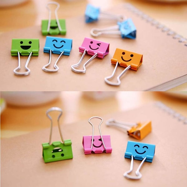 19 mm Mini Binder Clips Smiley Gemklämmor Blandade Färger, 40-pack