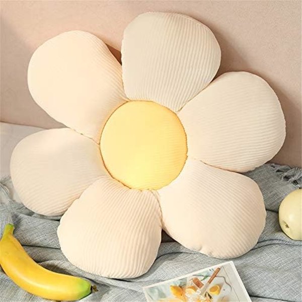 Blomformad kudde golvstol sittdyna, mjuk bekväm färgglad plyschkudde tatami sittkudde, hem sovrum 60x60cm White+yellow