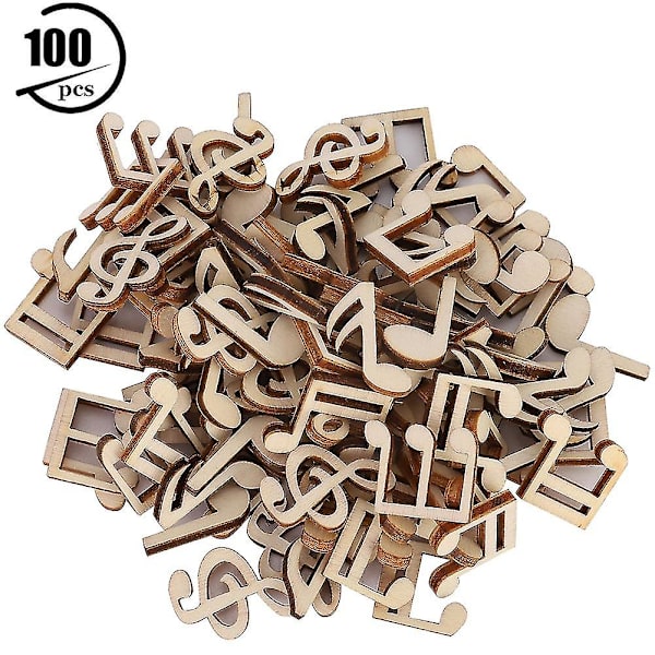 100 st trämusiknoter blandade dekorativa 2 cm notklämma för dekoration tillbehör (trämusiknot)