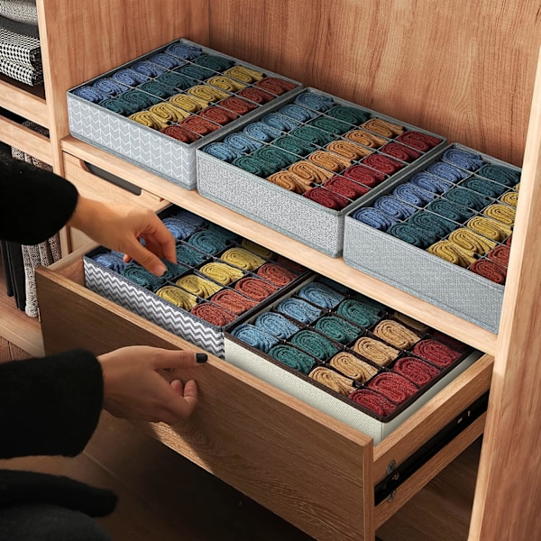 2 stk Skuffeorganisatorer 24 Rum Sok Organiser Foldbar Undertøjs Skuffe Organiser Stof Skuffedeler Garderobe Opbevaring