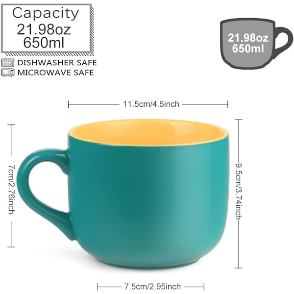 650ML/22OZ Stor Keramik Kaffeemugg, Stor Tekopp för Kontor och Hem, Diskmaskin och Mikrovågsugn Säker Mint Green
