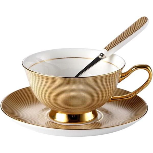 Benservisporslin Kopp och Fat Set, 6,8oz Kaffekopp för Eftermiddagste - Präglad Textur