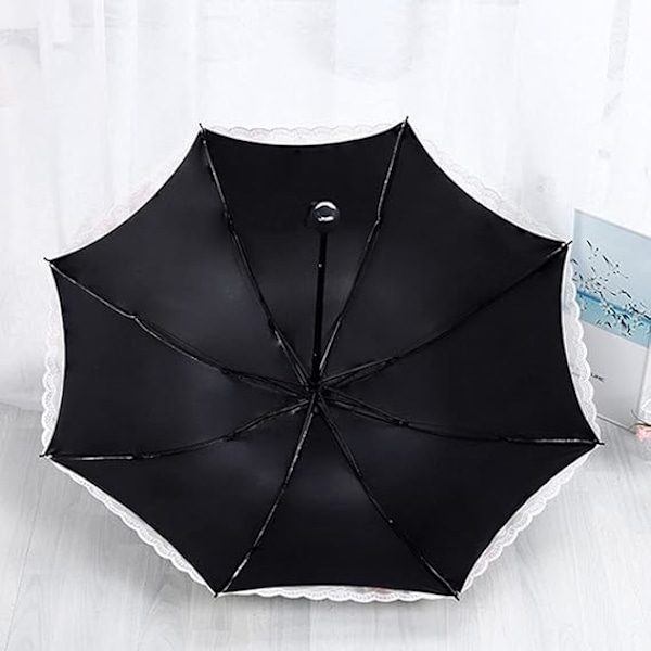 Solparaply Dame Parasol Dame Broderet Blonder Dobbelt-Dæk Anti-UV Parasol Sol/Regn/Sne Foldbar Parasol