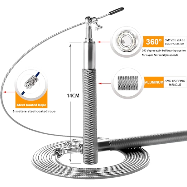 360° Svingbart kulelager - Justerbar stålbelagt tau - Aluminium Anti-Skli Håndtak - Trening Boksing Sportsøvelser