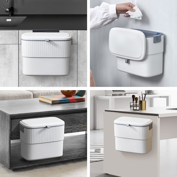 Kökssopkorg - Hängande sopkorg med lock, väggmonterad soptunna för köksskåpsdörr, liten soptunna under diskbänk för skåp, badrum 1.8 Gallon  7L