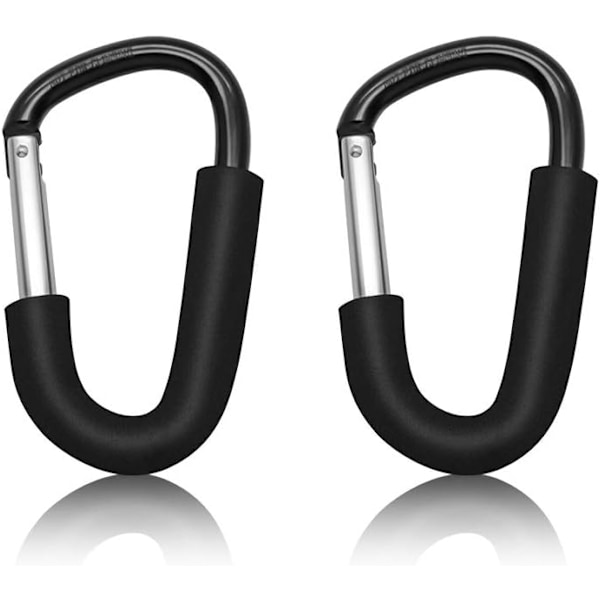 2-pack stora barnvagnsklämmor barnvagnsklämmor för barnvagn - D-formad karbinhake barnvagnsvagn krok hållare arrangör för hängande handväskor