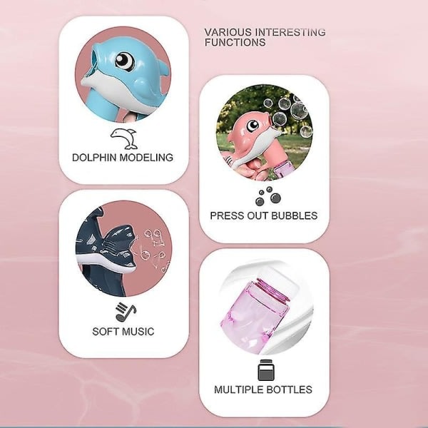 Delfin bubbelmaskin med 2 bubbelflaskor för barn bubbelblåsare ljudljus sommarleksak födelsedag