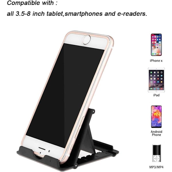 Mobiltelefon Stativ, Universal Foldbar Tablet Stativ Multi-vinkel Lomme Desktop Holder Cradle til Mobil eRead (Sort)