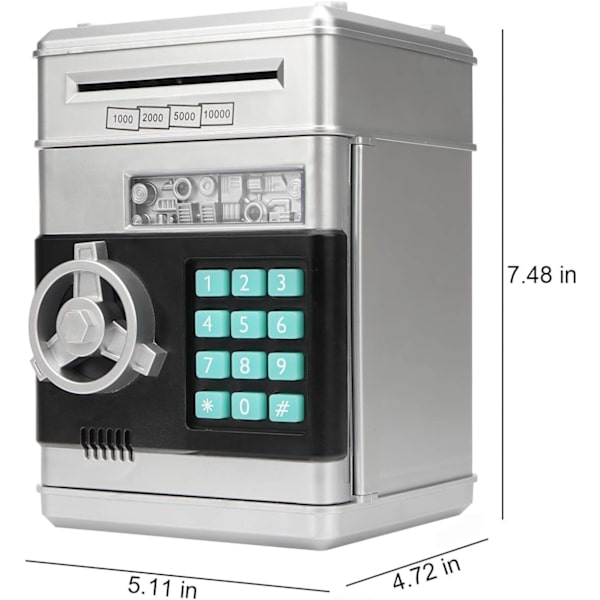 Elektronisk spargris, Mini ATM lösenord sparbössa kontanter mynt sparbössa för barn, tecknad säker bankbox perfekta leksaks presenter för pojkar flickor Silver