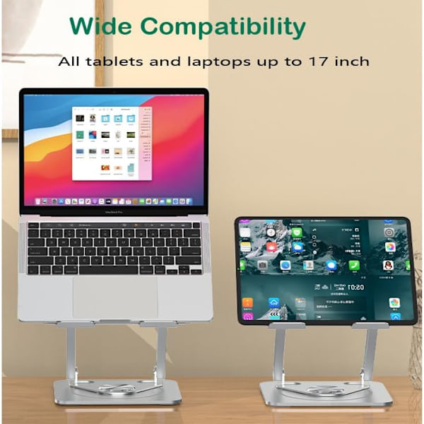 Laptopstativ för skrivbord, justerbart aluminiumstativ med 360° roterande bas, hopfällbar ergonomisk höjare, bärbar hållare kompatibel