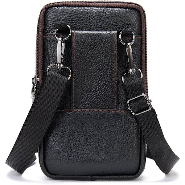 Mobiltelefon axelväska läder svart, herr mobiltelefon midjeväska med klämma, smartphone axelhölster läder crossbody