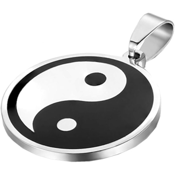 Halskæde med Yin Yang Symbol i Rustfrit Stål, Sort & Sølv Taijitu Ying Vedhæng til Mænd