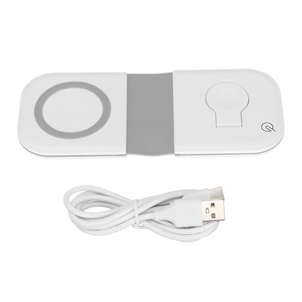 2-i-1 sammenleggbar magnetisk trådløs lader for iPhone og Apple Watch - 15W hurtigladepute med MagSafe-teknologi