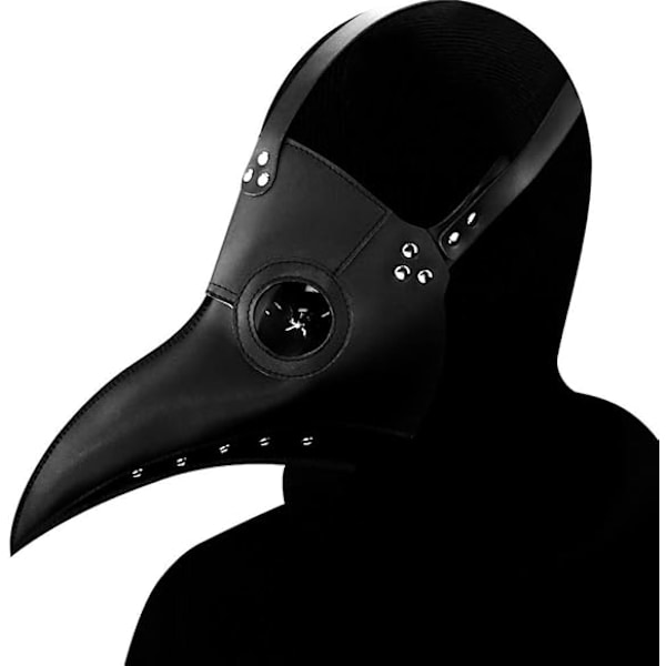 Plague Doctor Maske i Kunstlæder Steampunk Lang Fuglenæb Halloween Cosplay Party Kostume Sort White