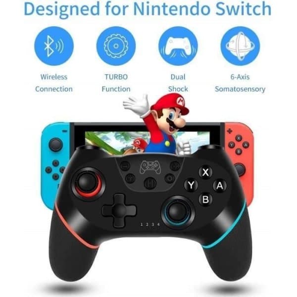 Trådløs kontrol til Nintendo Switch, Bluetooth Joystick Switch Pro, Switch controller med genopladeligt batteri - turbo - 6-akset