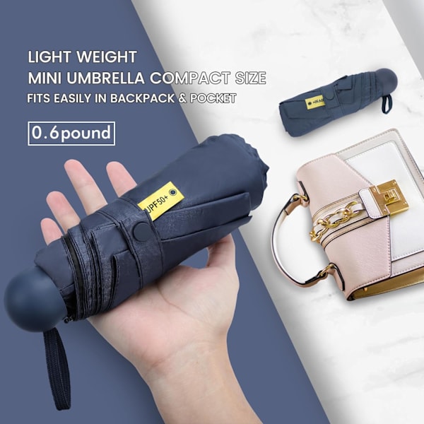 Mini Foldbar Rejse Paraply - 8 Ribber Lille UPF50+ UV Beskyttelse til Sol og Regn med Kapselboks