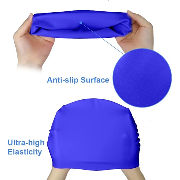 Svømmehue til mænd og kvinder, voksen svømmehue, behagelig pasform, vandtæt svømmehue, silikone unisex svømmehue Blue