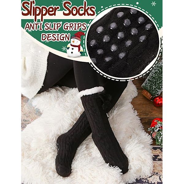 Fluffy Slippersokker til Kvinder - Bløde, Varm, Ikke-Skridsikre, Cosy Sovesokker til Kvinder - Fuzzy Cabin Vintersokker - Tykke, Behagelige, Fleece - Julegaveidé med Greb