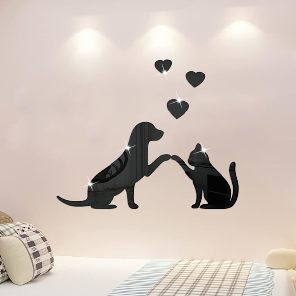 Akrylspegel Väggstickers Spegelkonst DIY Hem Dekorativ Hund och Katt Husdjur 3D Väggkonst Dekor för Hem Vardagsrum