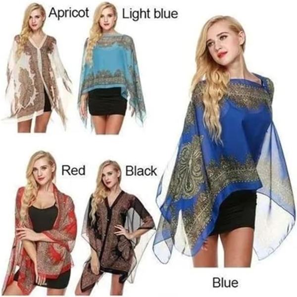 Kvinners stranddekke i chiffon, skjerf og sjal i paisley-design, strandkjole, badetøydekke (lyseblå)
