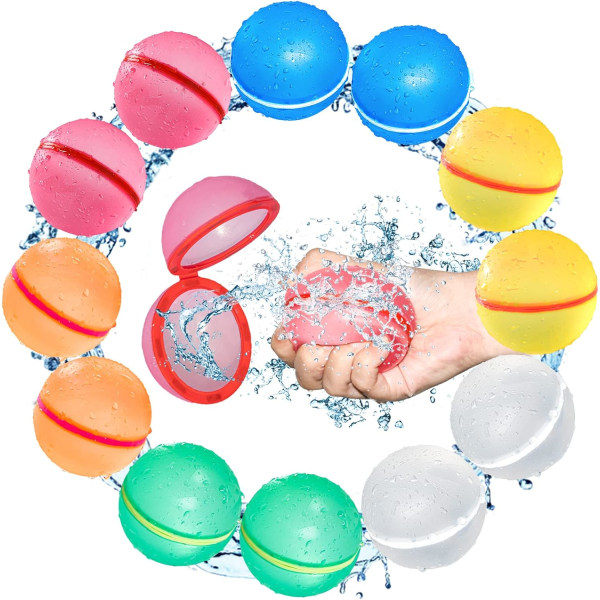 Water Balloons Summer Pool Beach Toys Quick Fill Magnetic Splash Balls Silicone Latex Free With Mesh Self Sealing Water Bomb Games (12 Pcs)