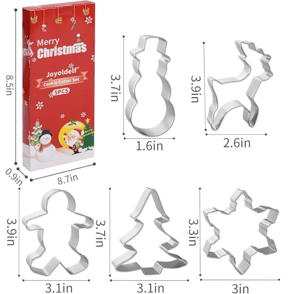 Julekakeformer i rustfritt stål - Snøfnugg, juletre, reinsdyr, pepperkake mann, snømann for barn