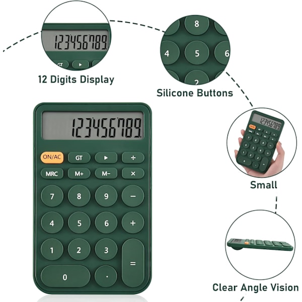Stasjonær kalkulator for studenter, 12-sifret LCD-skjerm, grunnleggende kalkulatorer for skole, kontor og hjem Green